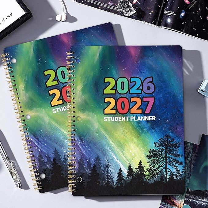 Student Planner 2026-2027 - Academic Planner from July 2026 - June 2027, 11"x 8.3", Weekly Monthly Calendar for Students, Flexible Cover, Strong Golden Binding, Printed Tabs, Stickers