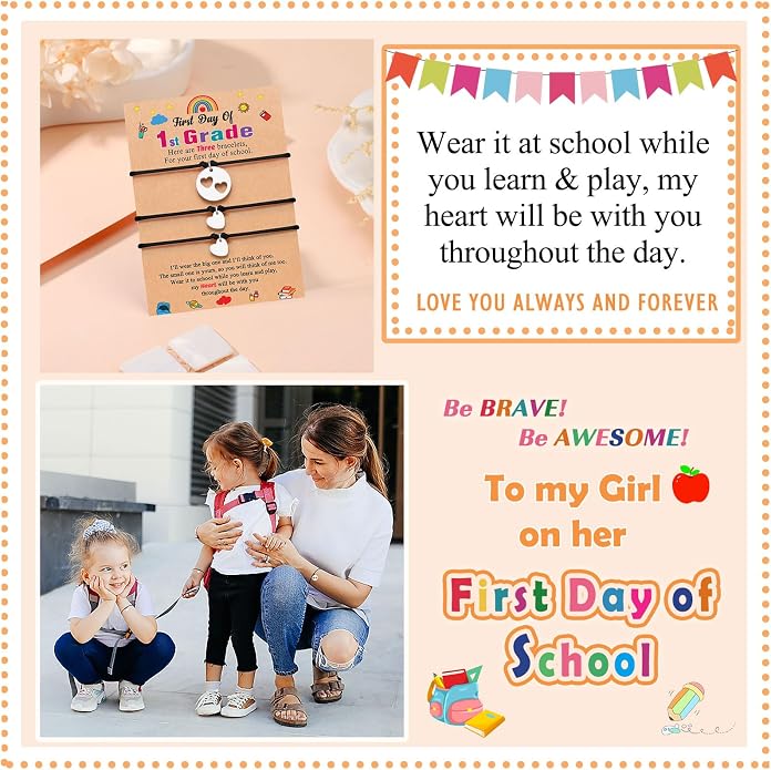 3PCS First Day of Preschool/Kindergarten/1st Grade Gift, Back to School Bracelets Set for 3