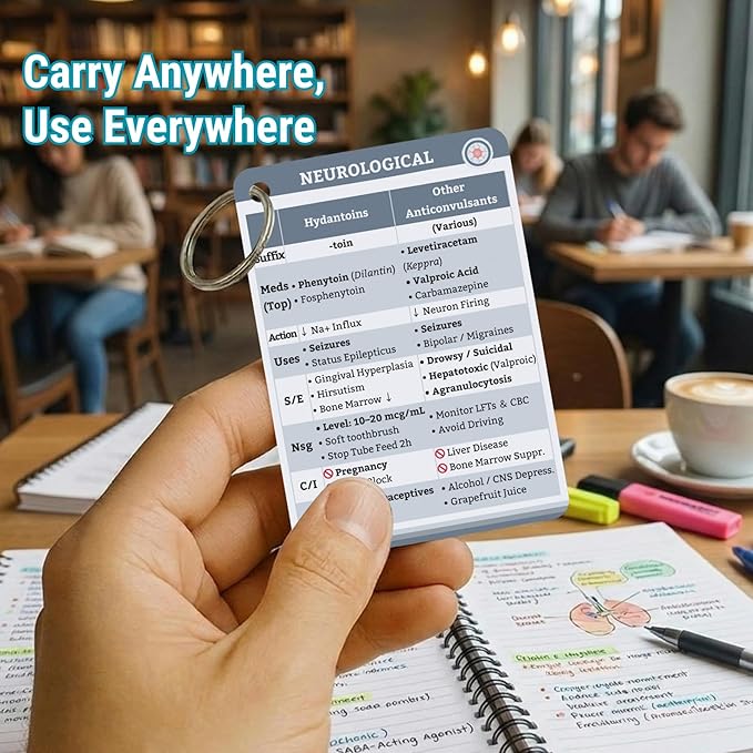 Nursing Pharmacology Flash Cards 2025 - Waterproof PVC Badge Cards & Cheat Sheets - Double-Sided Drug Guide Covering 80+ Classes for NCLEX RN Student Essentials