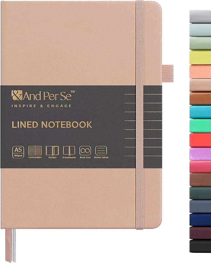 &And Per Se Lined Journal Notebook, 160 Pages, A5 5.7 x 8 inches College Ruled Thick Paper Notebook Journals for Writing, Hardcover Notebooks for Women Men Office School (1 Pack, Apricot)