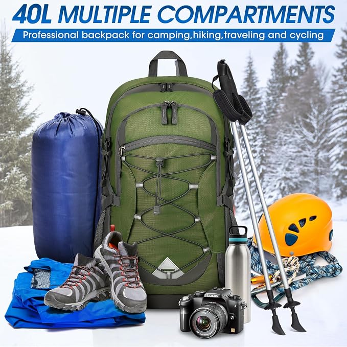 IGOLUMON Hiking Backpack 40L Packable Lightweight Camping Daypack Men Women | Multi-compartment storage Water-resistant Foldable Nylon Material Hiking Day pack for Camping Cycling Outdoor