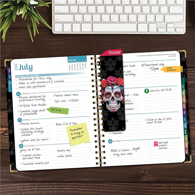 HARDCOVER Academic Year 2026-2027 Planner: 14 Months (May 2026 Through June 2027) 8.5"x 11" Daily Weekly Monthly Planner Yearly Agenda. Bookmark, Pocket Folder and Sticky Note Set (Sugar Skull)