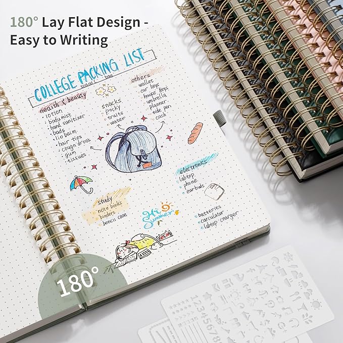 EMSHOI Dotted Journal Spiral Notebook - 300 Pages, B5 Hardcover Leather, 100 GSM Thick Dot Grid Notebook for Women Men Work Writing, Journaling, Drawing, 7.48" x 10.15", Dark Green