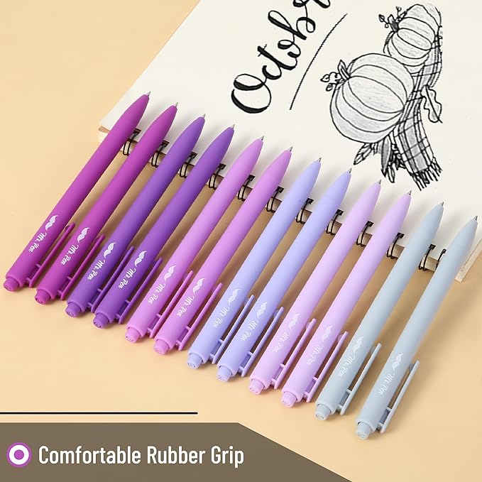 Mr. Pen- Retractable Gel Pens, 12 Pack, Black Ink, Lavender Legacy Barrel, Fine Point 0.5mm, Fast Dry, Smooth Writing, Cute Pens for Drawing, Writing Planner and School Supplies