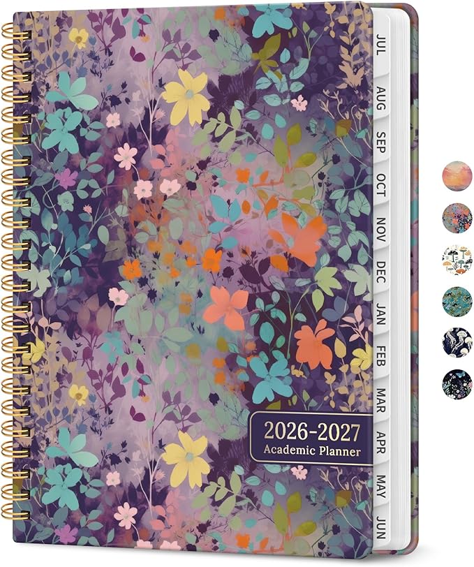 Planner 2026-2027, Academic Year Weekly and Monthly Calender Planner, from Jul 2026 - Jun 2027, Spiral Bound School Planning Book, Perfect for Teacher, Student, Women & Men, A4 (8.5" x 11"), Lavendar Floral