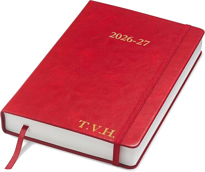 Wykeham's Executive 2026-27 Daily Journal Planner – Customization Available – Mid-Year Academic Diary – July 2026 to June 2027 (Personalized Crimson, 8.5"×5.5")