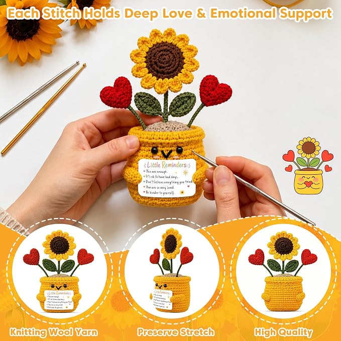 Teen Girl Back to School Supplies College Dorm Room Essentials for Kids Girls Boys Get Well Soon Stress Relief Gifts for Women Men Thinking of You Feel Better Sunflower Gifts Crochet for Women Girl