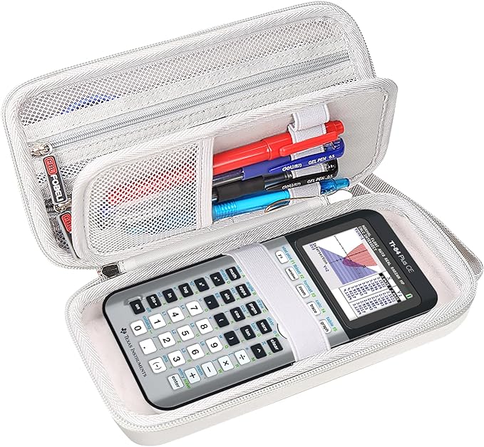 FBLFOBELI Hard Case for Texas Instruments TI-84 Plus CE/TI-84 Plus/TI-83 Plus/Casio fx-9750GIII Color Graphing Calculator, Mesh Pocket for Pens, Cables and Other Accessories (Case Only) (Gray)