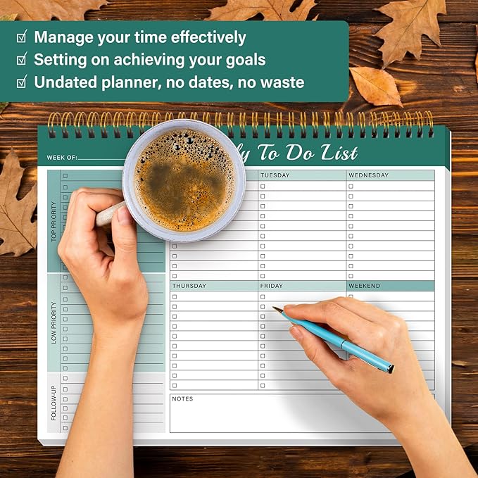 Weekly To Do List Notepad with 52 Undated Sheets（8.5"×11"）- Weekly Desk Planner Pad with Spiral Binding for Women & Man, Office, School and Home Personal Organizer