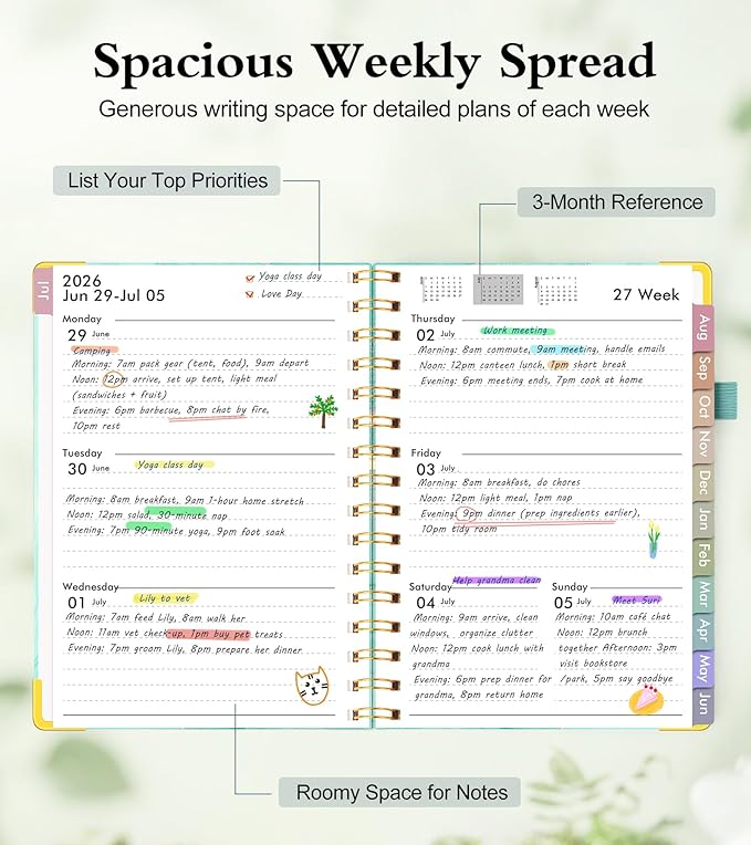 Academic Planner 2026-2027, Hardcover Weekly and Monthly Calendar Planner from July 2026 - June 2027, Daily Agenda Planners with Tabs, College School Organizer for Student Teacher, A4 (8.5" x 11"), Teal Marble
