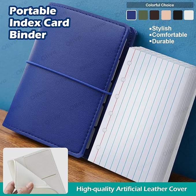 3x5 Lined Index Cards with Ring Binder Holder and Dividers, 100 Note Cards, Pink