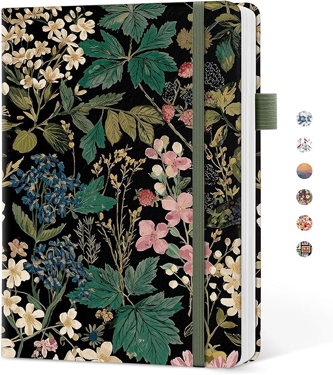 Taja Pretty Lined Journal for Women, Aesthetic Cute Hardcover Leather Journal for Writing, A5 College Ruled Notebook for Work & Note Taking, Perfect for Office School Home, 160 Pages, Forest Botanica
