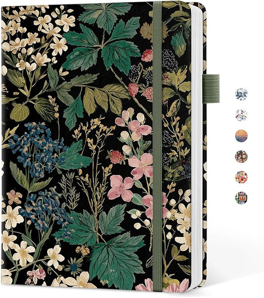 Taja Pretty Lined Journal for Women, Aesthetic Cute Hardcover Leather Journal for Writing, A5 College Ruled Notebook for Work & Note Taking, Perfect for Office School Home, 160 Pages, Forest Botanica