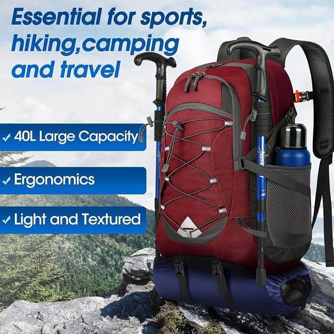IGOLUMON Hiking Backpack 40L Packable Lightweight Camping Daypack Men Women | Multi-compartment storage Water-resistant Foldable Nylon Material Hiking Day pack for Camping Cycling Outdoor