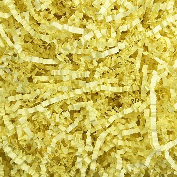 Tisspoms 1LB Light Yellow Crinkle Cut Paper Shred Filler, Paper Shreds for Basket Fillers, Birthday, Gift Wrapping, Anniversary, Wedding, Halloween, Thanksgiving, Christmas Gift Decor Party Filler