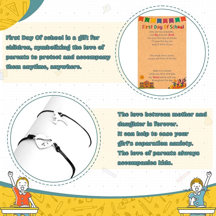 EOBOH First Day of School Bracelet Mommy and Me, Prek Matching Wish Bracelets Set, Adjustable Bracelet for Boys Girls Gifts Stuff Bulk