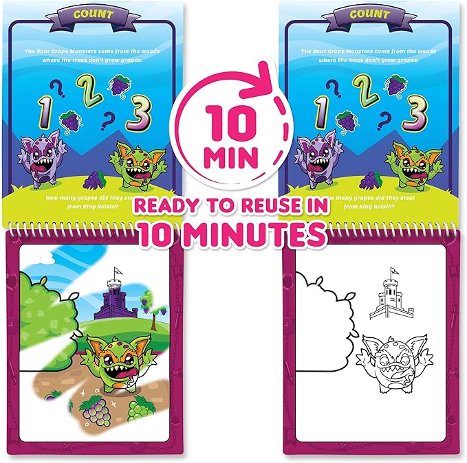 Scentco Water Magic - Patented Gourmet Scented Reusable Water Reveal Activity Books - No Mess, All Fun (Grape Kingdom and Construction)