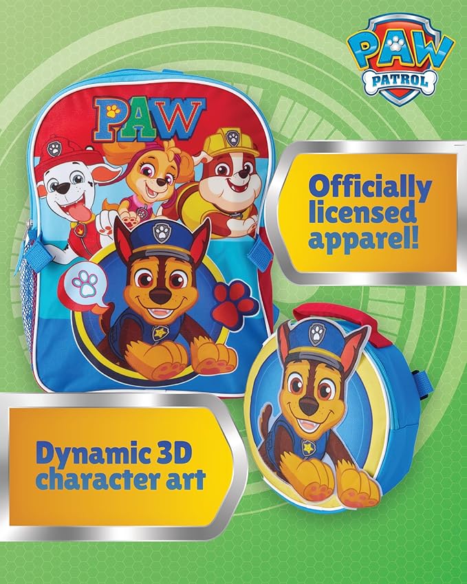 Fast Forward Paw Patrol Kids Backpack and Lunch Box Set - 14" Boys & Girls Backpack with Lunch Box for Preschool Kindergarten, Paw Red/Yellow