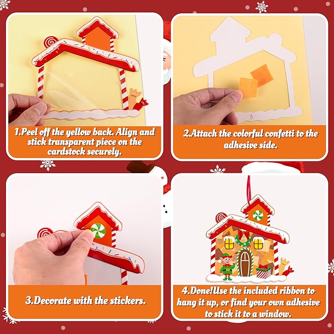 Renbuzhu 40PCS Christmas Crafts Bulk: Gingerbread House Paper Suncatchers DIY Kit for Winter Xmas Holiday Activities Decorations, Window Stained Glass Effect Art Ornaments