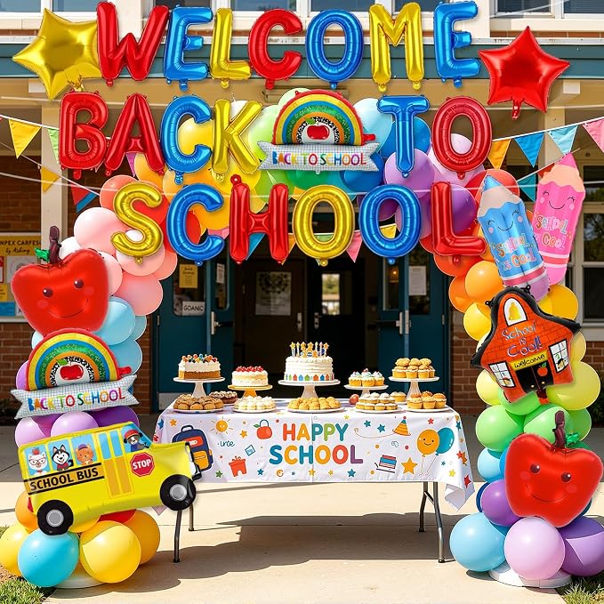 Welcome Back to School Balloons, 29 PCS Back to School Decorations | Back to School Balloon with Letters, School Bus, Apple, Pencil, Rainbow,School and Star Balloons for Classroom Party Supplies