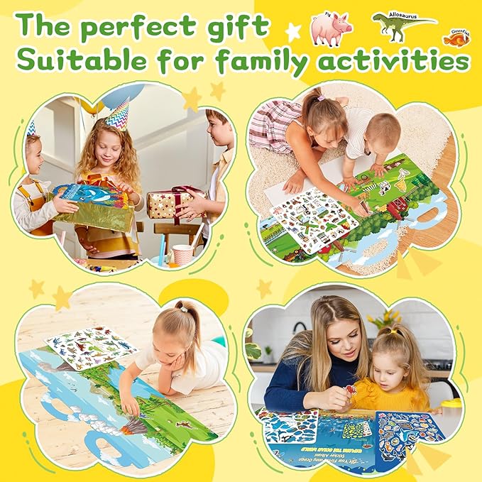 Reusable Jelly Sticker Books, Sticker Books for Toddlers, Stickers for Kids, Travel Toys for Children 3-6, Toddler Craft Activities, Birthday Gifts for Boys & Girls