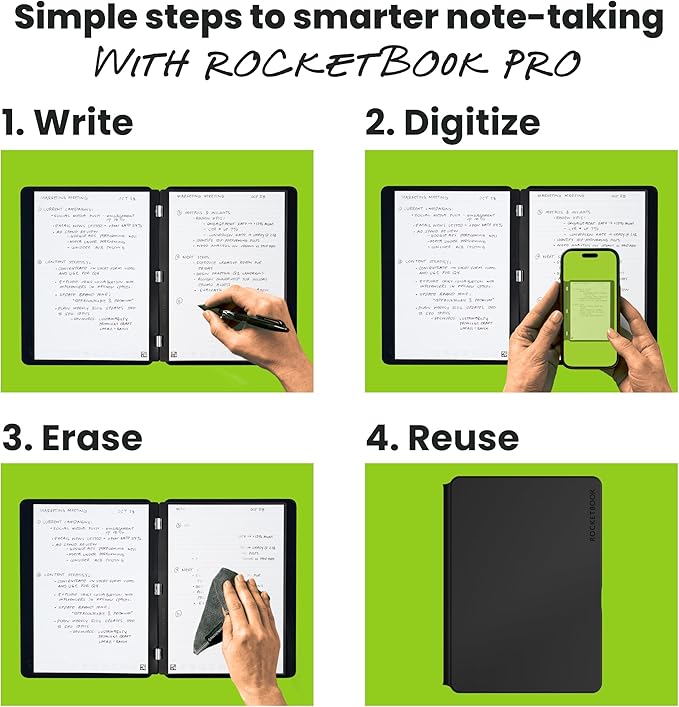 Rocketbook Pro Smart Reusable Notebook, Lined & Dotted Interchangeable Pages, For Work and Business Meetings, Letter Size 8.5x11, Black