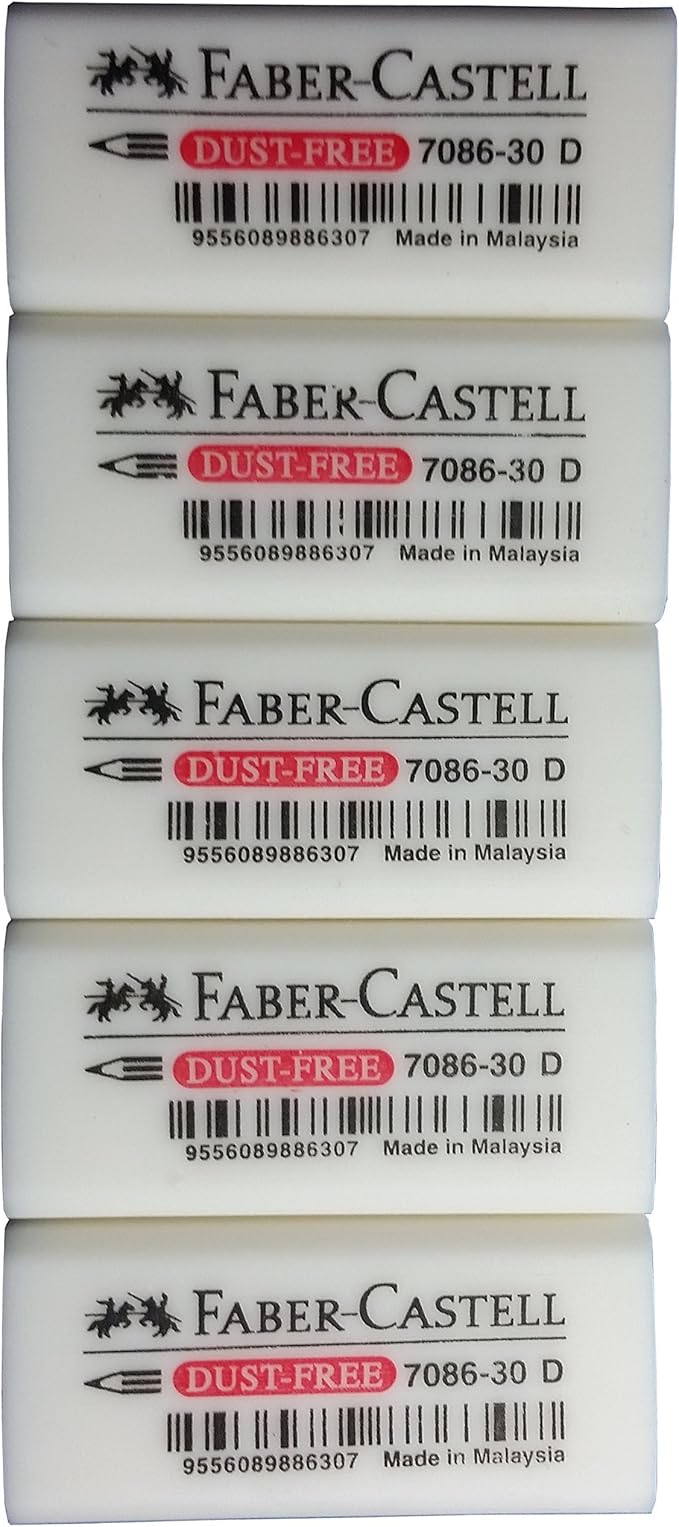 Faber-Castell Pencil Eraser, Extra Soft, Dust Free, Clean Erasing, Excellent, Minimal Crumbling, Pack of 5 (4 x 1.9 x 1.2 cm)