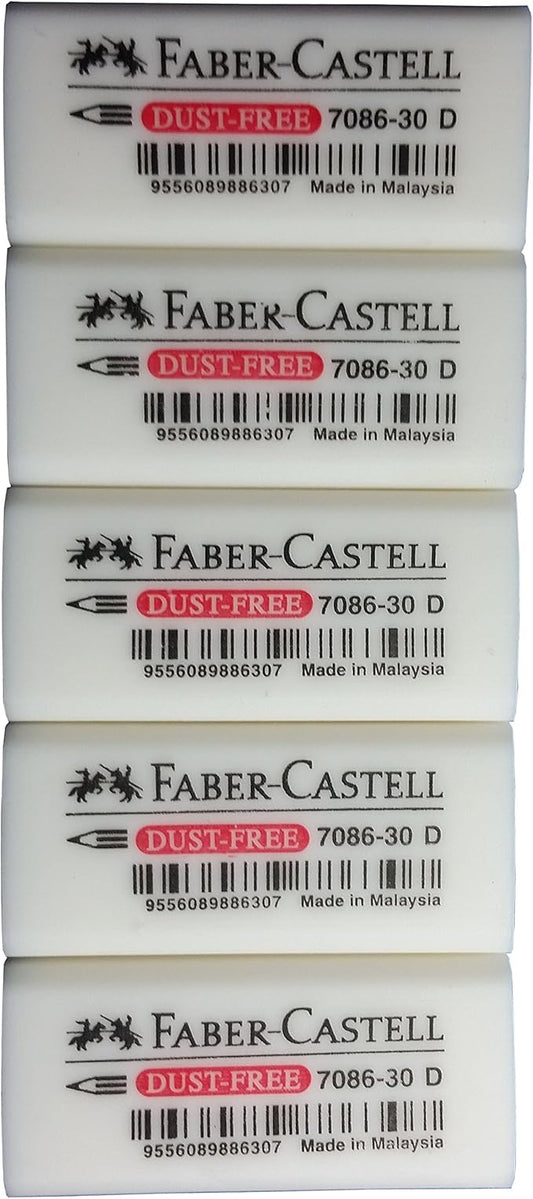 Faber-Castell Pencil Eraser, Extra Soft, Dust Free, Clean Erasing, Excellent, Minimal Crumbling, Pack of 5 (4 x 1.9 x 1.2 cm)