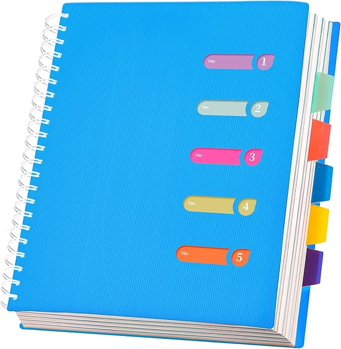5 Subject Notebook 8.5 x 11 Large Spiral Notebook with Dividers 240 Pages Office Notebooks for Work Multi Subject Notebook with 5 Tabs Professional Organizer Notebooks for Note Taking School, Blue