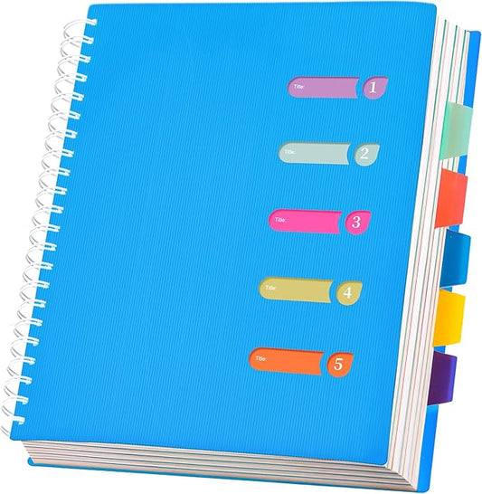 5 Subject Notebook 8.5 x 11 Large Spiral Notebook with Dividers 240 Pages Office Notebooks for Work Multi Subject Notebook with 5 Tabs Professional Organizer Notebooks for Note Taking School, Blue