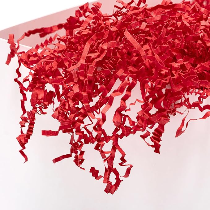 Mefleet 2 LB Crinkle Cut Paper Shred Filler Red Crinkle Shredded Paper for Gift Box - Gift Basket Bag Filler - Grass Cushion Stuffing for Valentine's Day Holiday Packaging Wrapping