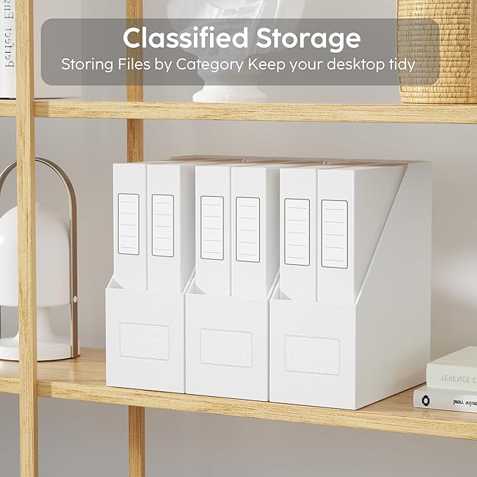 JiaWei White Magazine File Holders, 3 Packs Sturdy Cardboard File Rack, Office Organization Desktop Storage File Box Binder for Shelves and Desk, Folder Holder for Office or Classroom