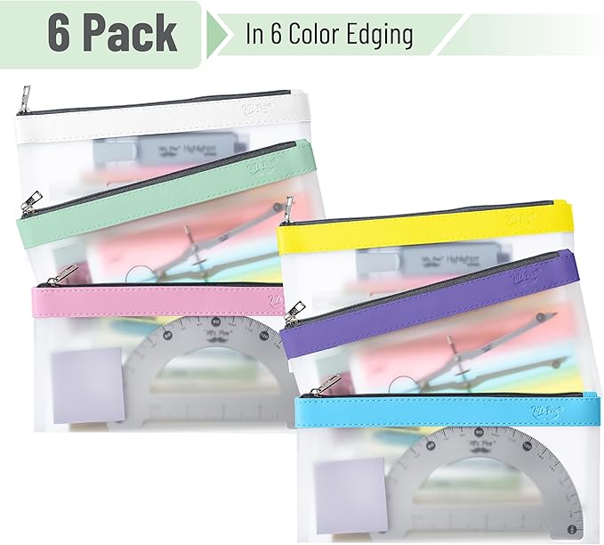 Mr. Pen- Clear Pencil Pouch, 8.50"x4.25", 6 Pack, Durable TPU Material, Medium Water-Resistant Pencil Bags with Smooth Zipper, Multipurpose Clear Pouch for Stationery, School, Office, Travel Supplies