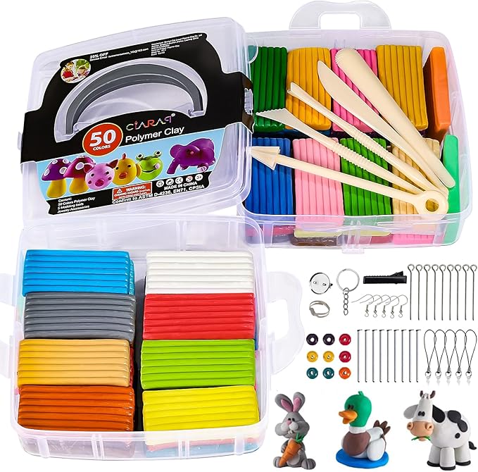 CiaraQ Polymer Clay 50 Colors Starter Kit - Oven Bake Modeling Clay for Kids & Artists, Non-Sticky DIY Clay with Sculpting Tools, Fun Gift for Children Ages 4+, 3.46 lb