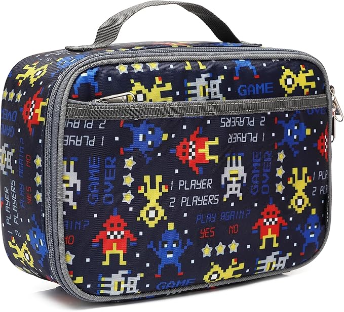 FlowFly Kids Lunch box Insulated Soft Bag Mini Cooler Back to School Thermal Meal Tote Kit for Girls, Boys, Robot