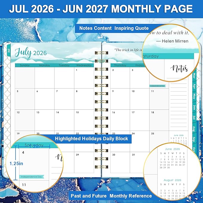 Planner 2026-2027 - Academic Planner 2026-2027, July 2026 - June 2027 Weekly and Monthly Planners, 8.5" x 6.4", with Elastic Closure + Back Pocket + Thick Paper
