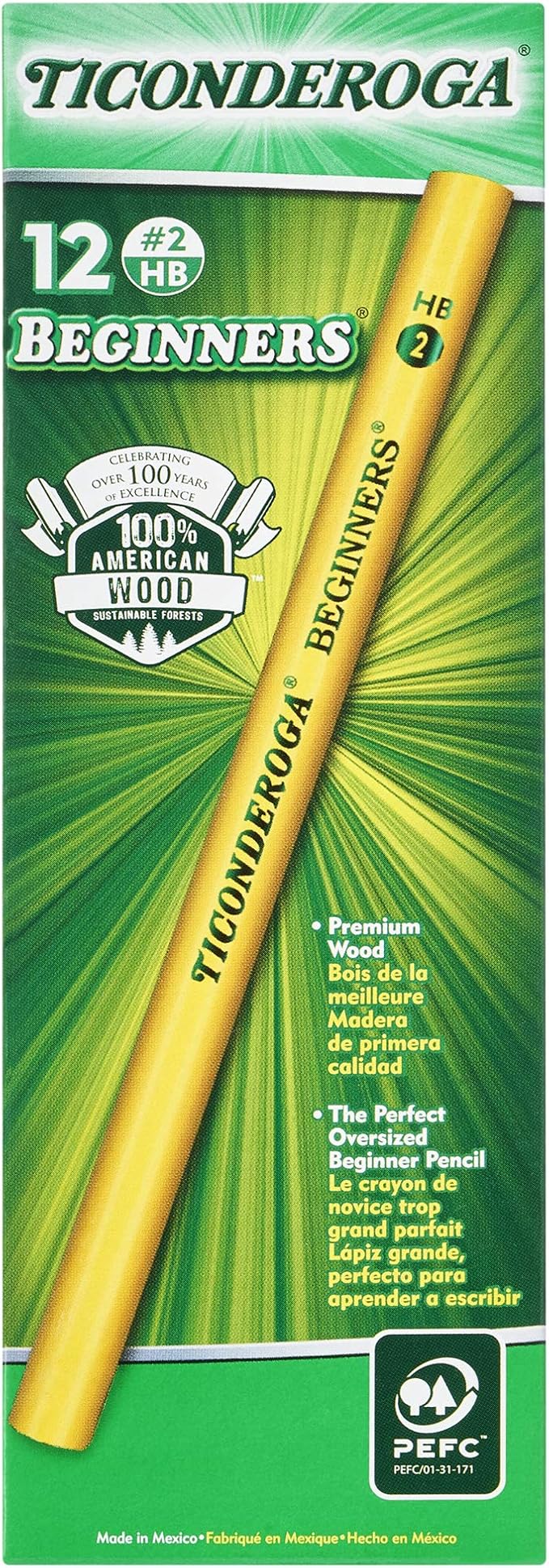 Ticonderoga - PPNE TICONDEROGA Beginner Primary Size Pencils, Wood-Cased #2 HB Soft Without Eraser, Yellow (13080) (Pack of 6, 72 Count Total)