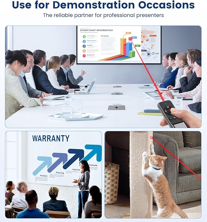Wireless Presentation Clicker with Laser Pointer, USB-C & USB-A Dual Receiver, Hyperlink & Window Switch Support, 100M Red Light, Compatible with PowerPoint/Keynote/Google Slides