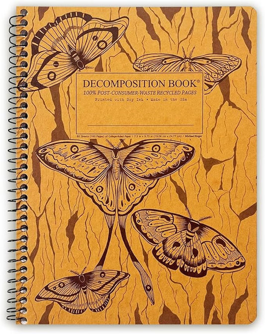 Decomposition Midnight Moths College Ruled Spiral Notebooks – 9.75 x 7.5 Journal with 160 Lined Pages – Notebooks for School Supplies, Home & Office – 100% Recycled Paper – Made in USA