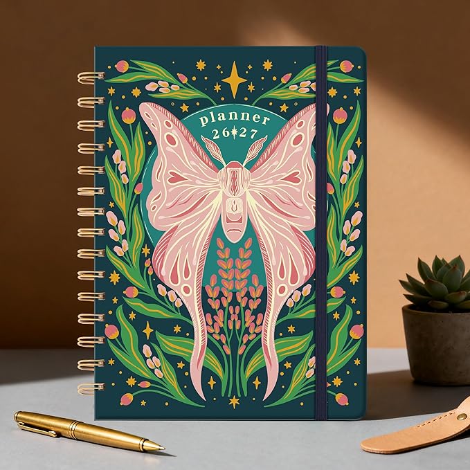 Planner 2026-2027 Monthly and Weekly Academic Planner July 2026 - June 2027, Hardcover Calendar 2026-2027 Agenda Daily Planner for Student Teacher School Office Supplies, 6" x 8.3", Pink Butterfly
