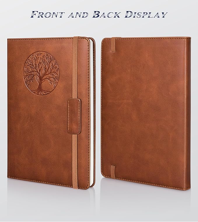 Biuwory Graph Paper Notebook Journal for Women Men,140 Pages Hardcover Grid Notebooks for Work & School,Leather Journals for Writing, Graphing Paper Notebook 5.7"×8.3" (Brown)