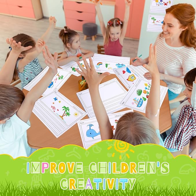 Eaasty 200 Sheets Story Writing Paper Bulk Handwriting Practice Paper for Kids Diary with Picture Story Space and Dotted Lines 11x8.5 Primary Composition Notebooks for Kindergarten Toddlers
