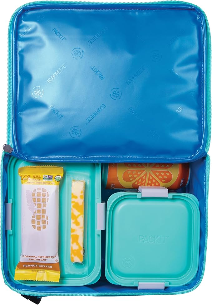 PackIt Freezable Classic Lunch Box, Happy Clouds, Built with EcoFreeze Technology, Collapsible, Reusable, Zip Closure With Zip Front Pocket and Buckle Handle, Designed for Fresh Lunch On the Go