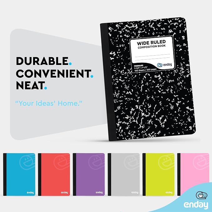 Enday Composition Notebook Wide Ruled (12 Pack) Hard Cover Marble Composition Notebook, 100 Sheets