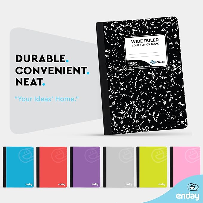 Composition Notebook Wide Ruled (48 Pack) - Marble Composition Notebook, Wide Ruled Composition Notebook, Composition Notebook Bulk, 100 Sheets Composition Books for School and Office, (Black Marble)