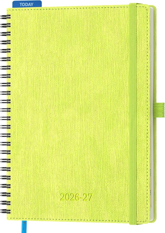 2026-2027 Planner, Daily Weekly Monthly Academic Planner, 18 Months Spiral Bound Agenda, 6.5"x 8.5", Vertical Layout, Calendar Planner, Vegan Leather Soft Cover,Apple Green