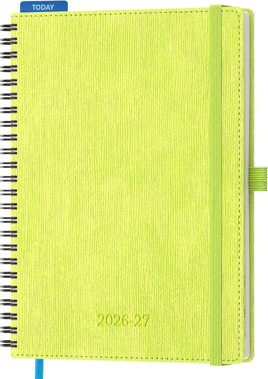 2026-2027 Planner, Daily Weekly Monthly Academic Planner, 18 Months Spiral Bound Agenda, 6.5"x 8.5", Vertical Layout, Calendar Planner, Vegan Leather Soft Cover,Apple Green