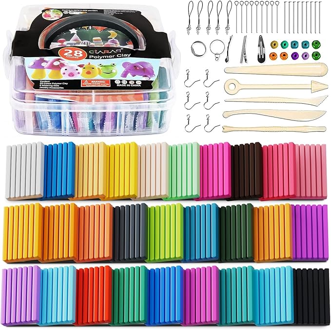 CiaraQ Polymer Clay 28 Colors Starter Kit - Oven Bake Modeling Clay for Kids & Artists, Non-Sticky DIY Clay with Sculpting Tools, Fun Gift for Children Ages 4+, 1.7 lb