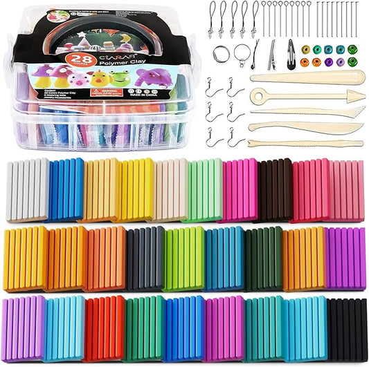 CiaraQ Polymer Clay 28 Colors Starter Kit - Oven Bake Modeling Clay for Kids & Artists, Non-Sticky DIY Clay with Sculpting Tools, Fun Gift for Children Ages 4+, 1.7 lb