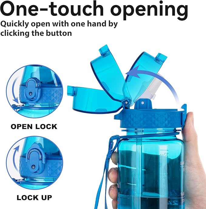 GOPPUS Water Bottle Clear Water Bottles 32oz Motivational with Time Marker Tritan BPA Free Sports Water Bottles Wide Mouth for Gym Travel Home School Office